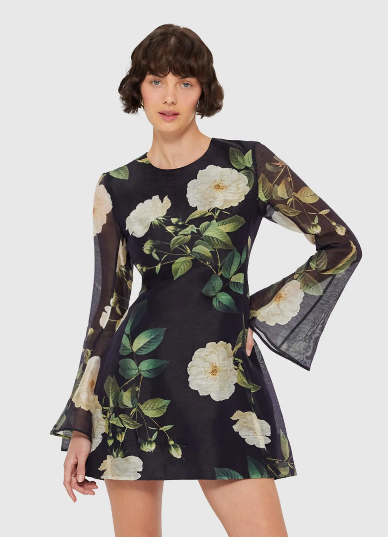 Suzanne Bell Sleeve Mini Dress - White Rose Print sold by LEO LIN product image thumbnail 5