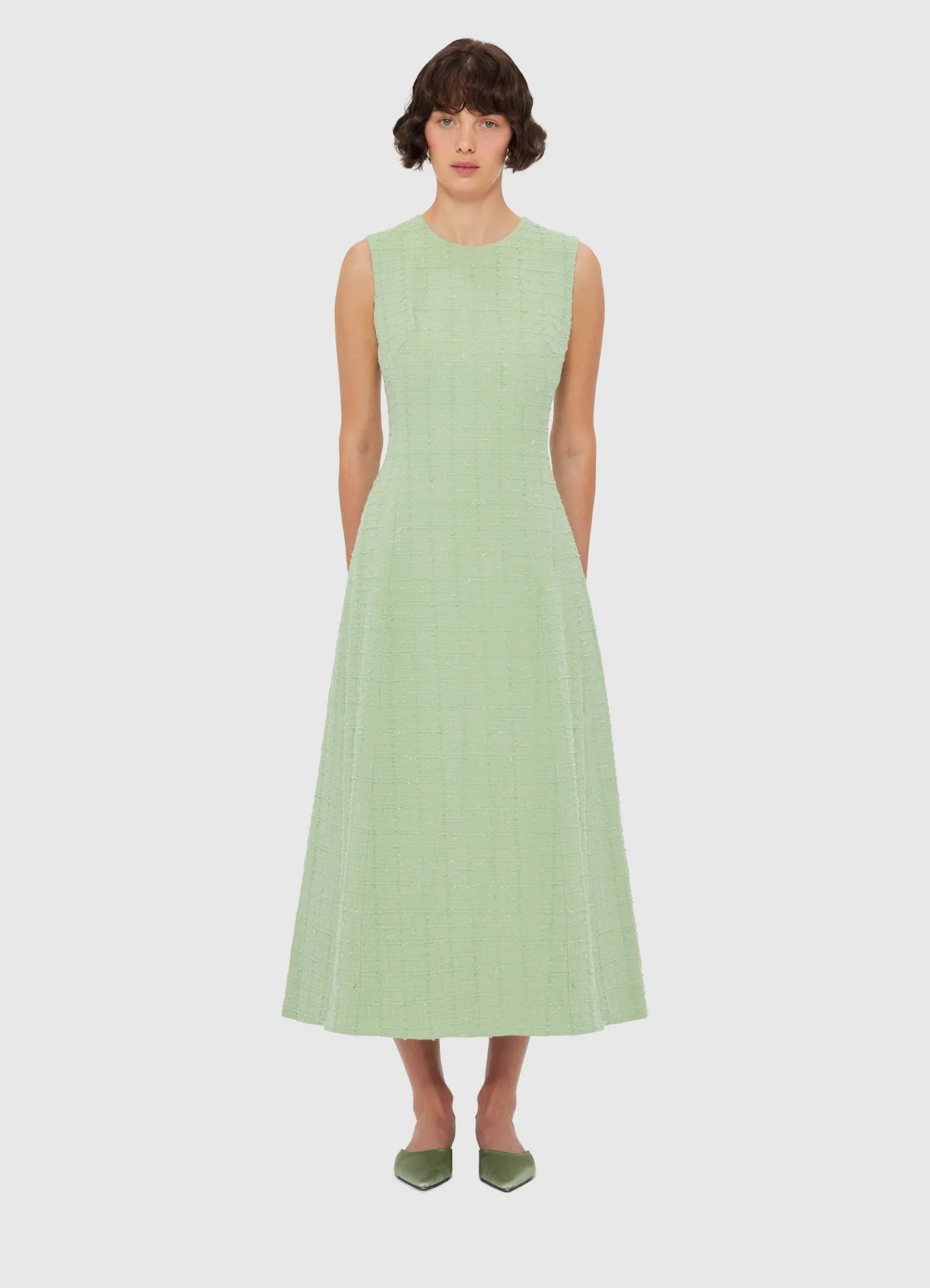 Cleo Tweed Midi Dress - Caledon Green sold by LEO LIN