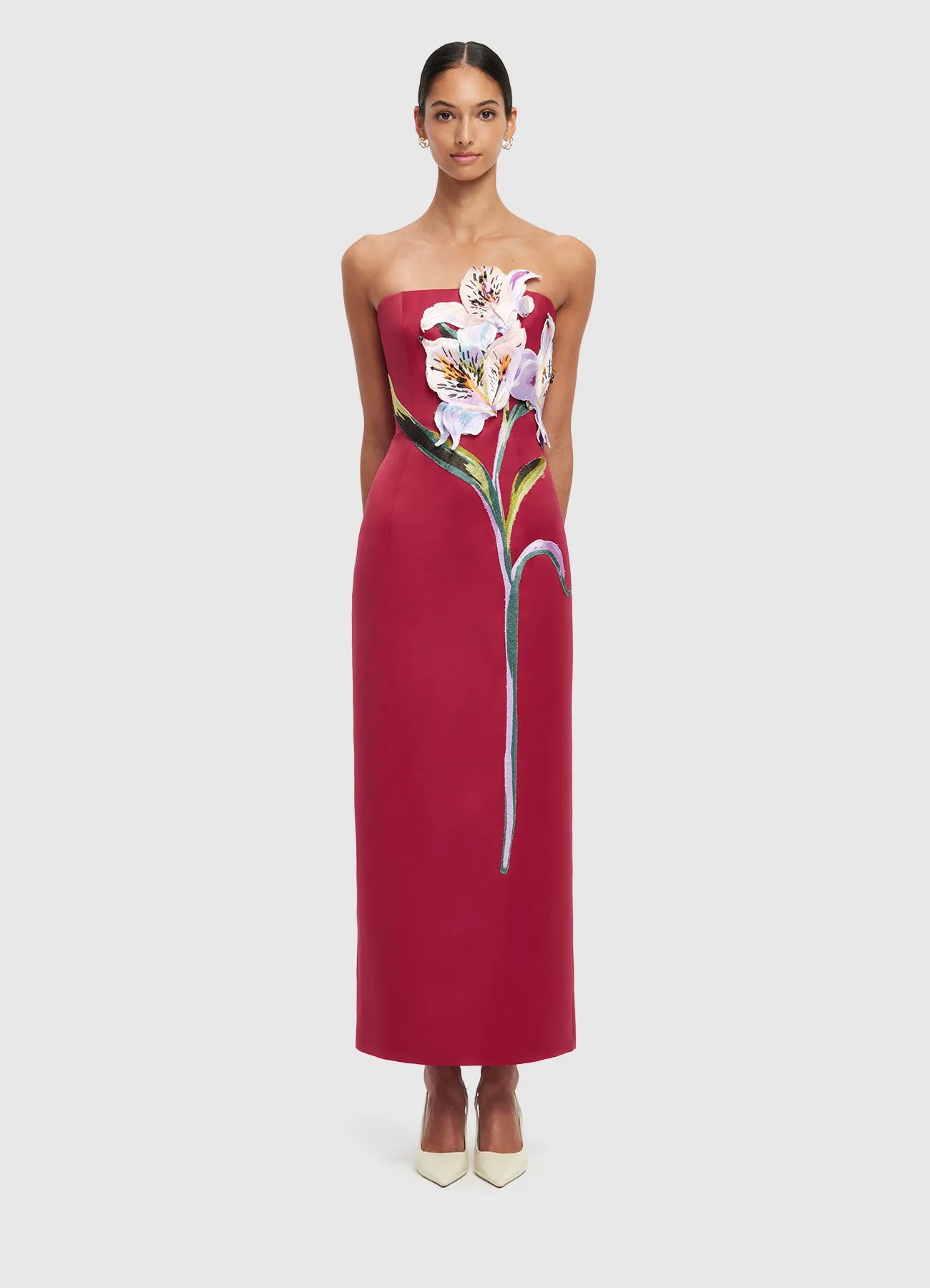 Rayna Appliqué Floral Maxi Dress - Lily Print in Oxblood sold by LEO LIN product image thumbnail 2