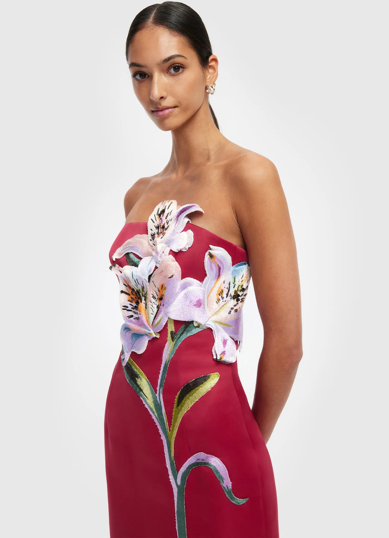 Rayna Appliqué Floral Maxi Dress - Lily Print in Oxblood sold by LEO LIN product image thumbnail 5