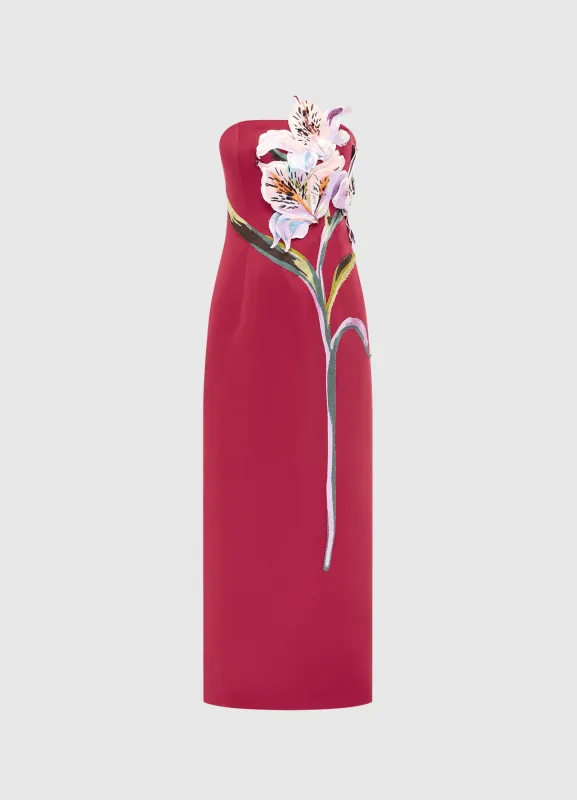Rayna Appliqué Floral Maxi Dress - Lily Print in Oxblood sold by LEO LIN