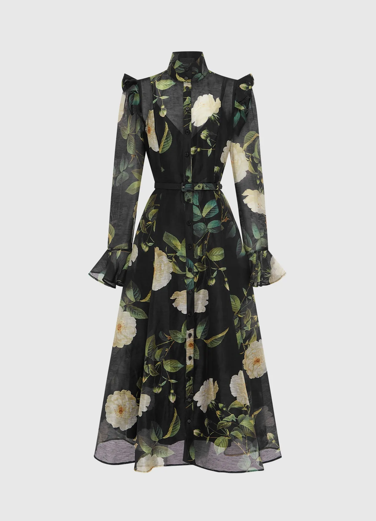 Katrina Butterfly Sleeve Midi Dress - White Rose Print sold by LEO LIN
