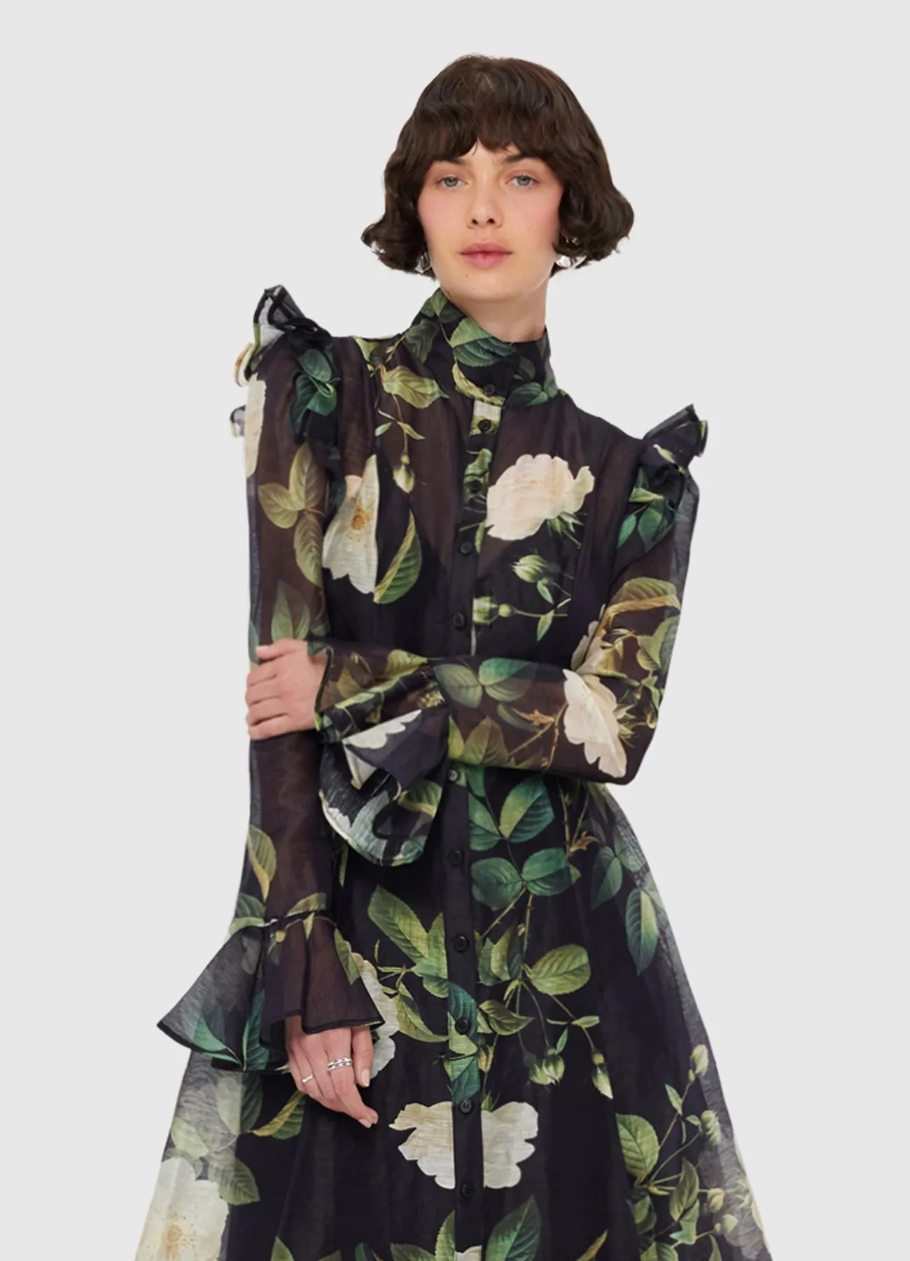 Katrina Butterfly Sleeve Midi Dress - White Rose Print sold by LEO LIN product image thumbnail 5