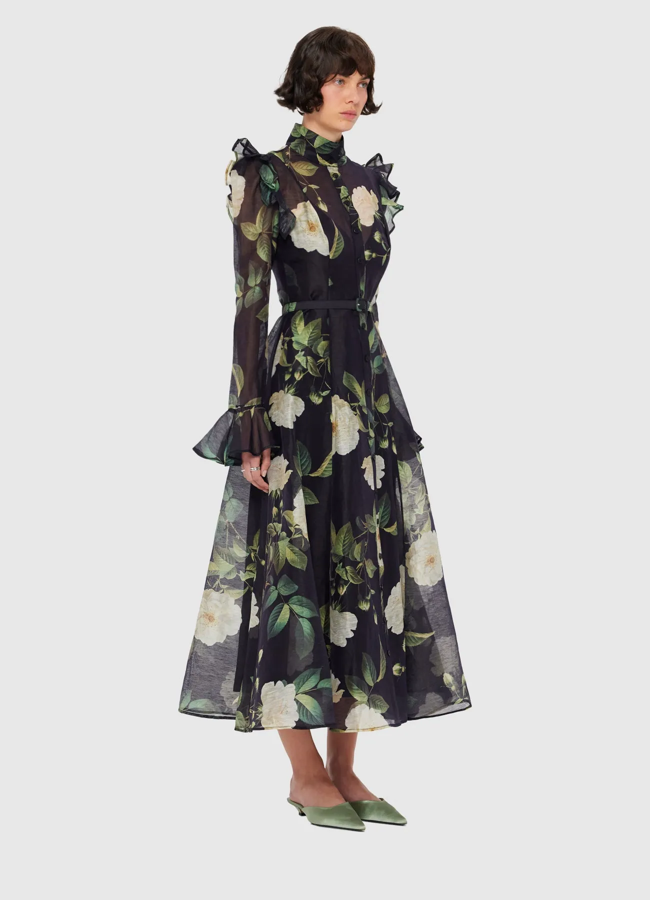 Katrina Butterfly Sleeve Midi Dress - White Rose Print sold by LEO LIN product image thumbnail 3
