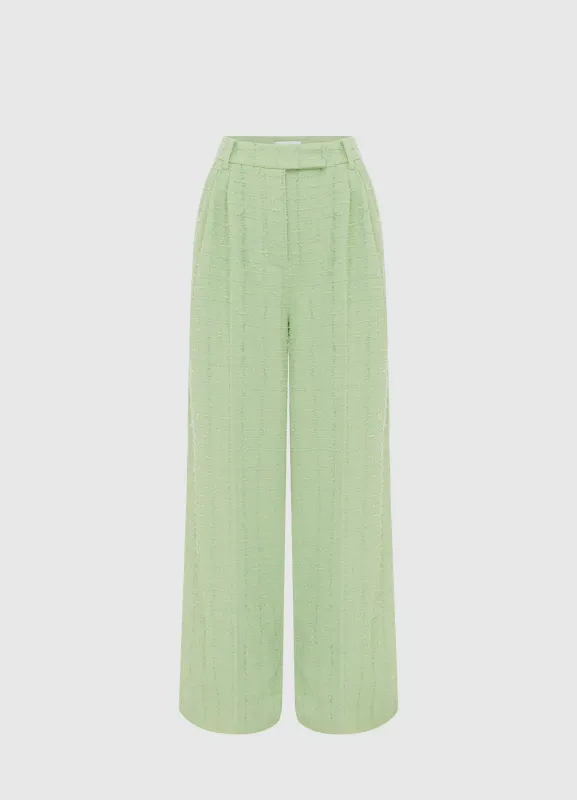 Elisha Tweed Wide Leg Pants - Caledon Green sold by LEO LIN