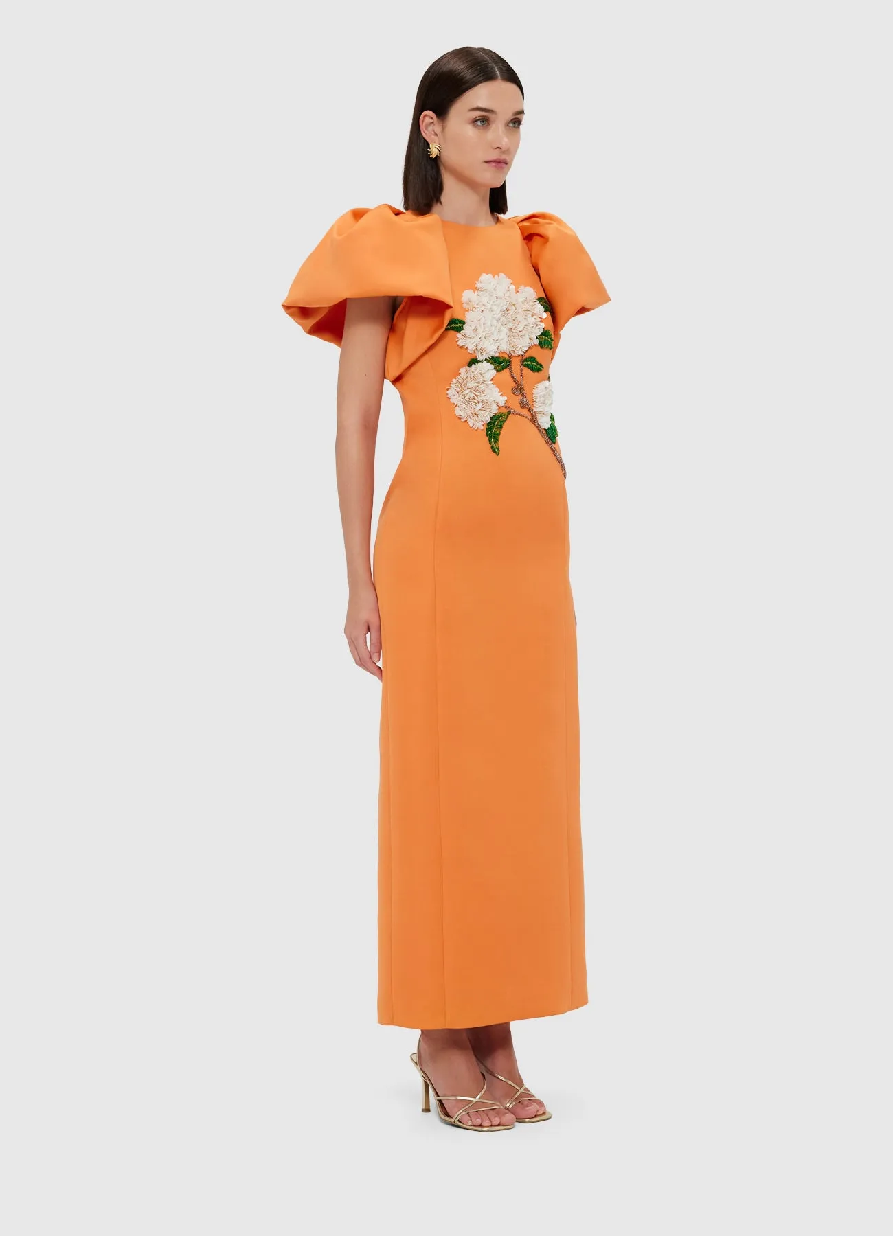 Lucinda Embellished Maxi Dress - Hydrangea Print in Tangerine sold by LEO LIN product image thumbnail 3