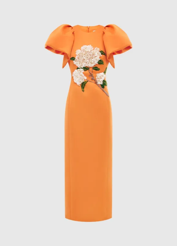 Lucinda Embellished Maxi Dress - Hydrangea Print in Tangerine sold by LEO LIN