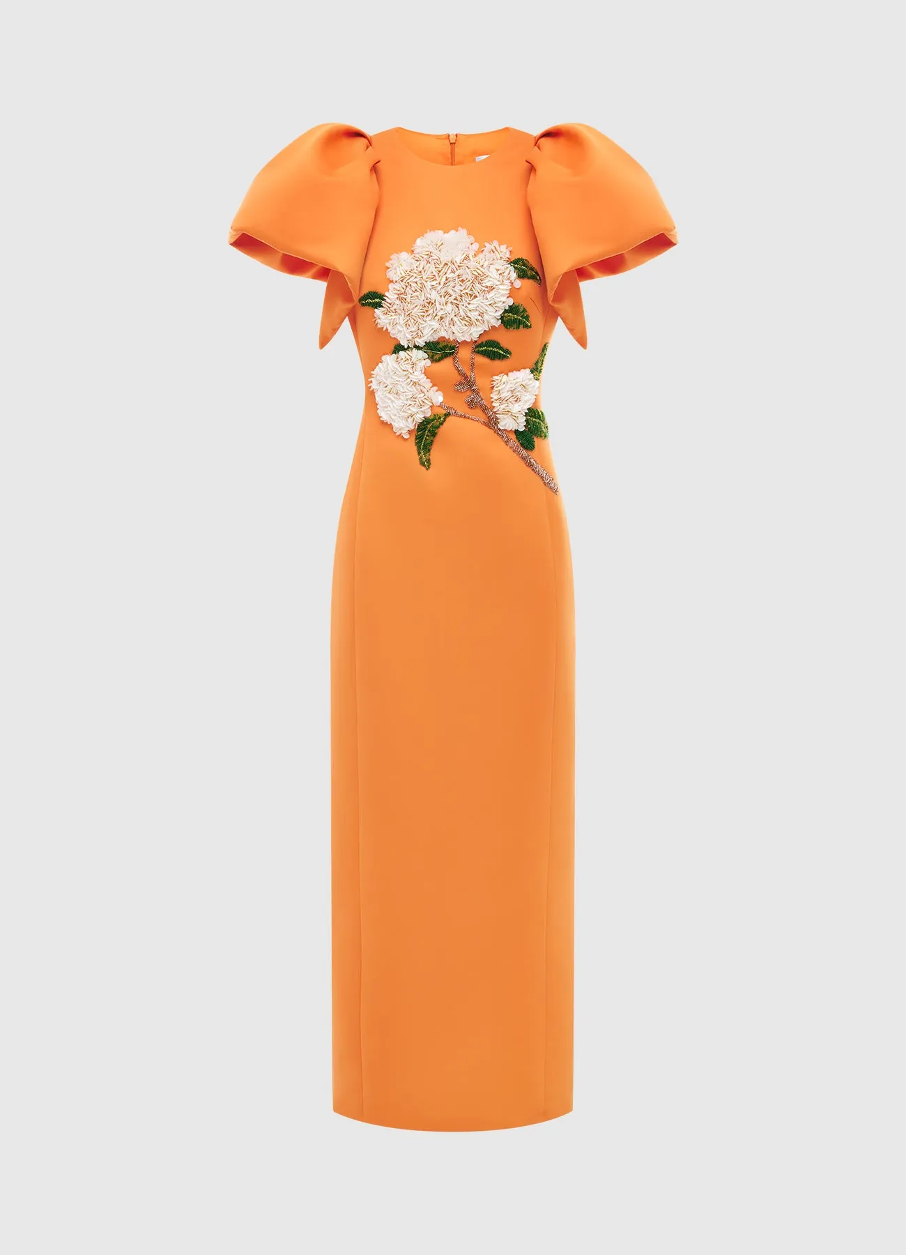Lucinda Embellished Maxi Dress - Hydrangea Print in Tangerine sold by LEO LIN