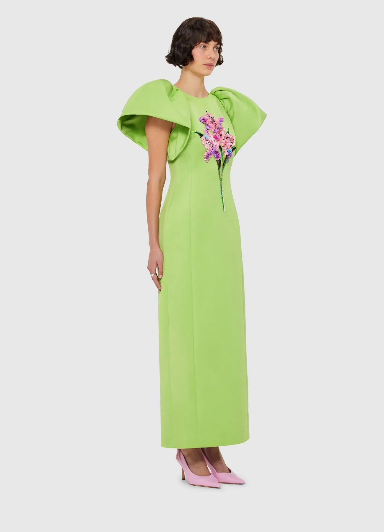 Lucinda Embellished Maxi Dress - Lily Print in Parakeet sold by LEO LIN product image thumbnail 3