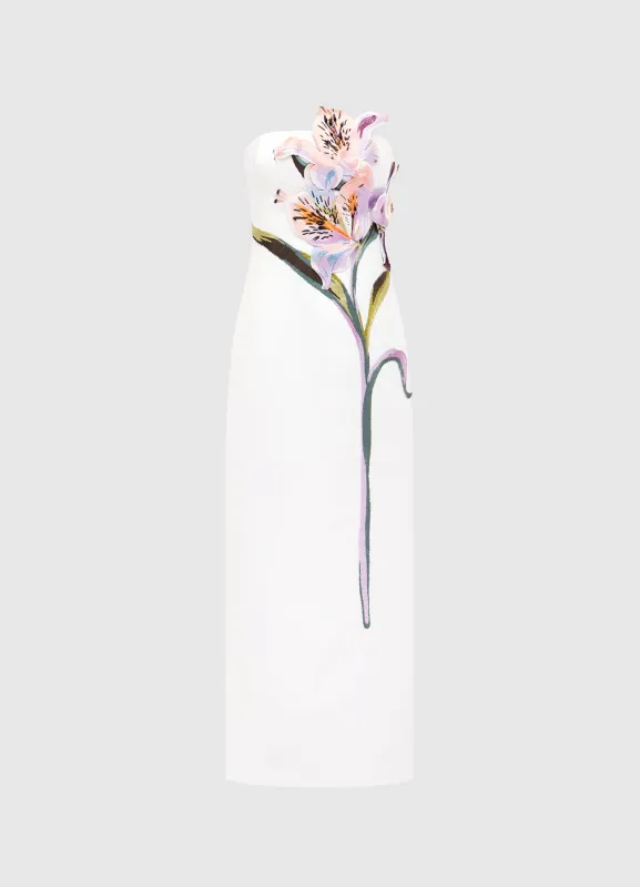 Rayna Appliqué Floral Maxi Dress - Lily Print in Snow sold by LEO LIN