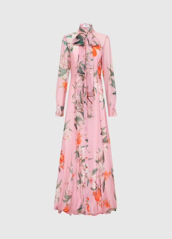 Lilith Tie Neck Maxi Dress - Lavish Print in Pink sold by LEO LIN