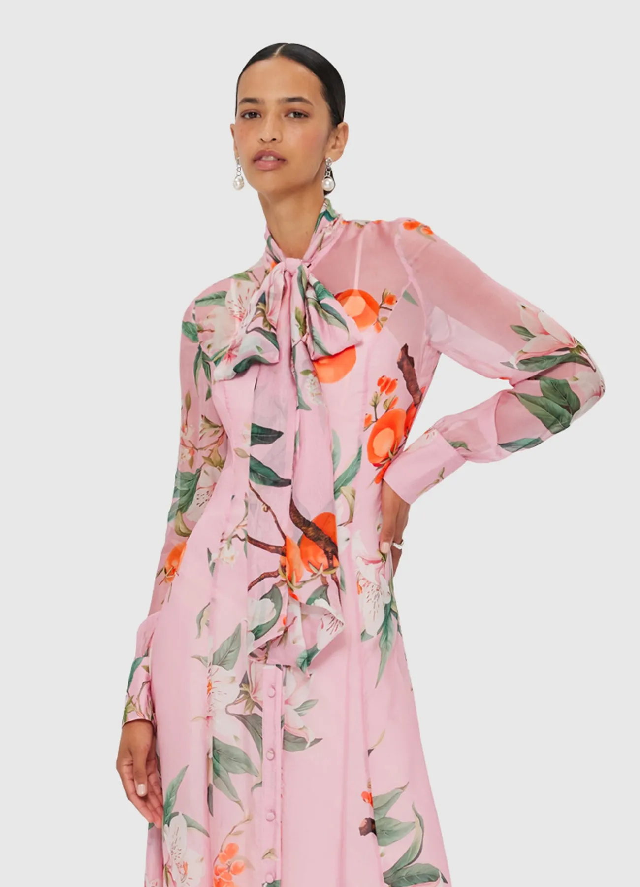 Lilith Tie Neck Maxi Dress - Lavish Print in Pink sold by LEO LIN product image thumbnail 5