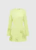 Aliza Long Sleeve Petal Mini Dress - Chartreuse sold by LEO LIN