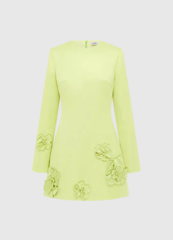 Aliza Long Sleeve Petal Mini Dress - Chartreuse sold by LEO LIN