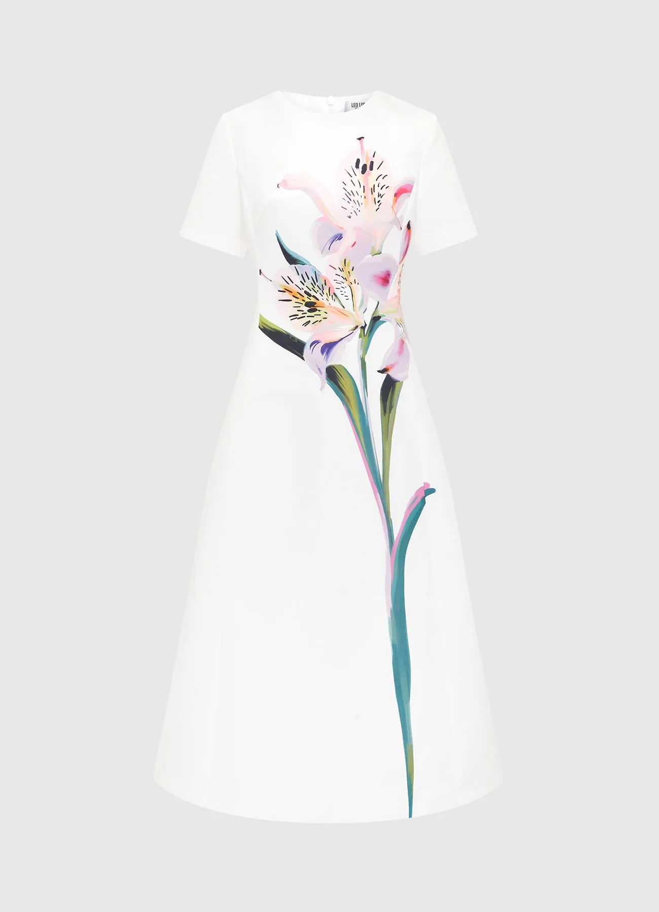 Caroline Short Sleeve Midi Dress - Lily Print in Snow sold by LEO LIN