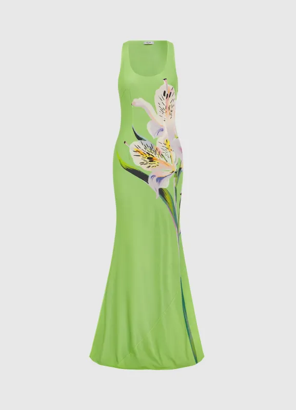 Helena Maxi Dress - Lily Print in Parakeet sold by LEO LIN