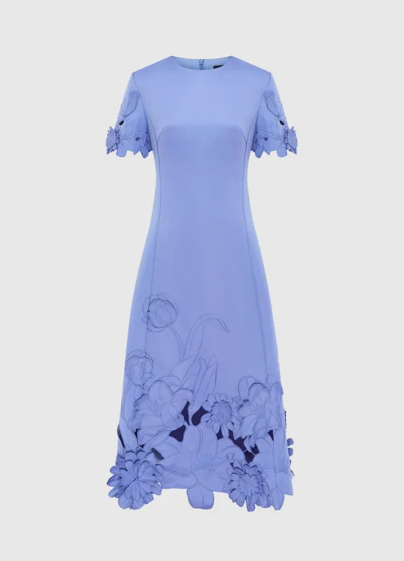 Caroline Appliqué Short Sleeve Midi Dress - Moonlight sold by LEO LIN