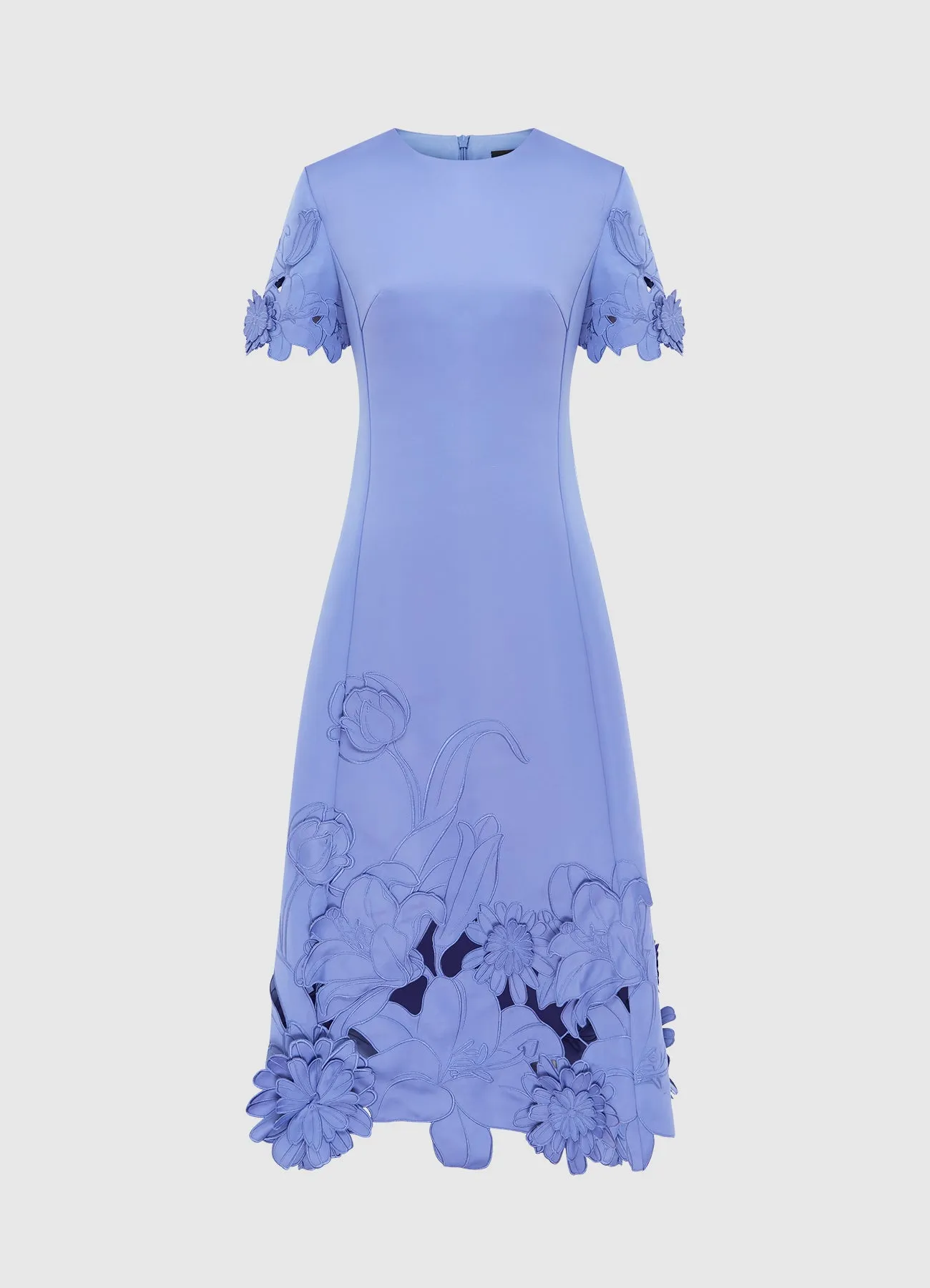 Caroline Appliqué Short Sleeve Midi Dress - Moonlight sold by LEO LIN