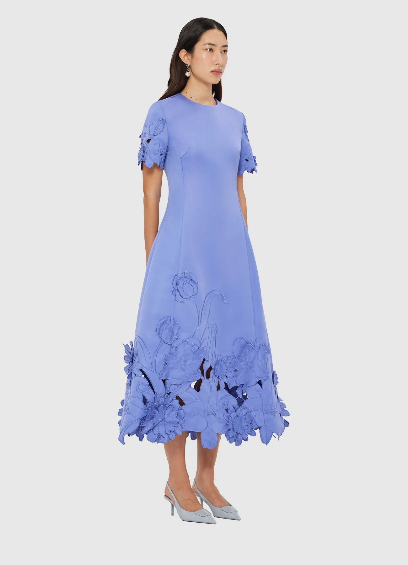 Caroline Appliqué Short Sleeve Midi Dress - Moonlight sold by LEO LIN product image thumbnail 3