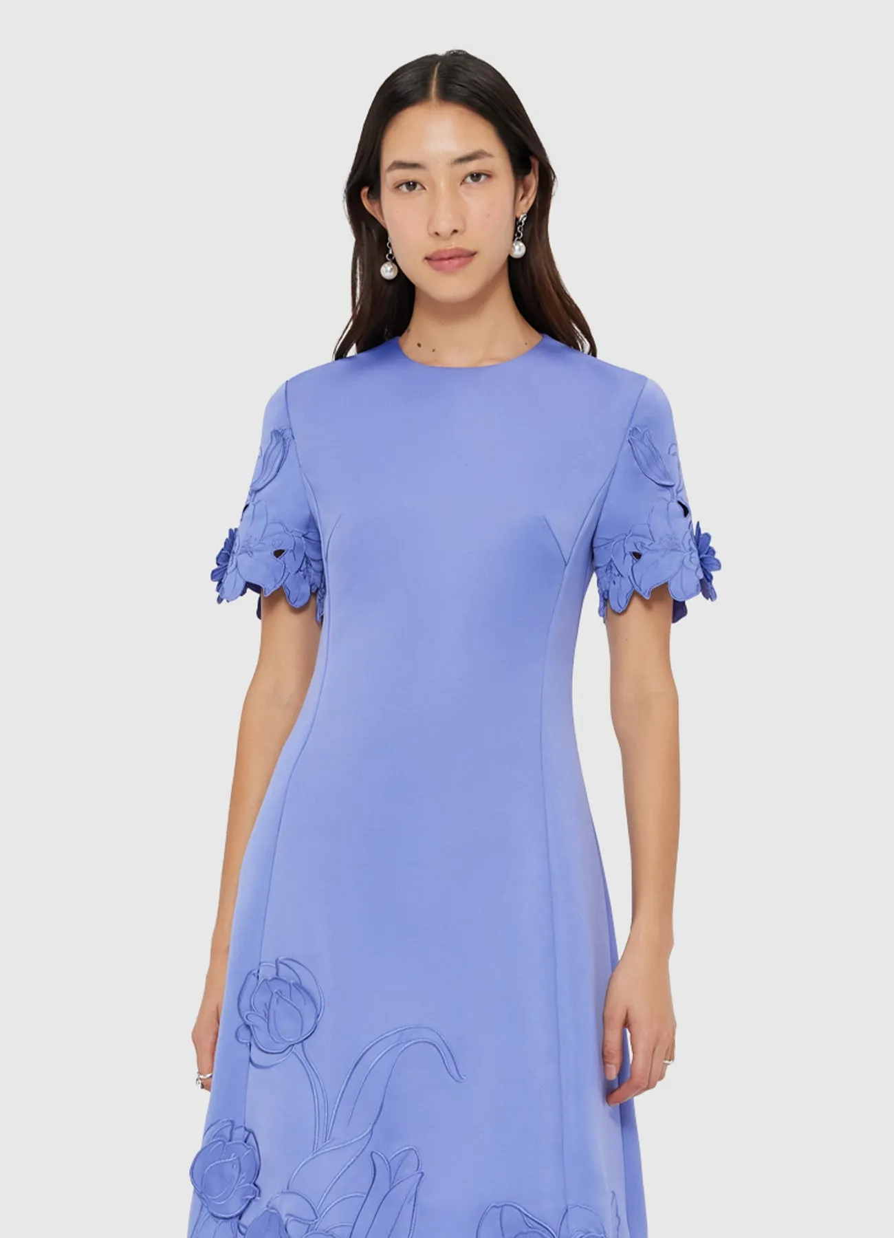 Caroline Appliqué Short Sleeve Midi Dress - Moonlight sold by LEO LIN product image thumbnail 5
