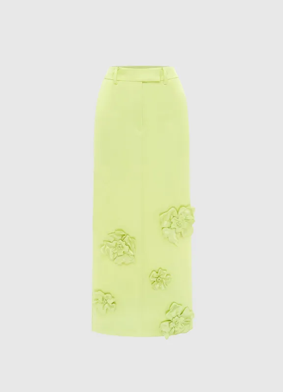 Olivia Petal Maxi Skirt - Chartreuse sold by LEO LIN