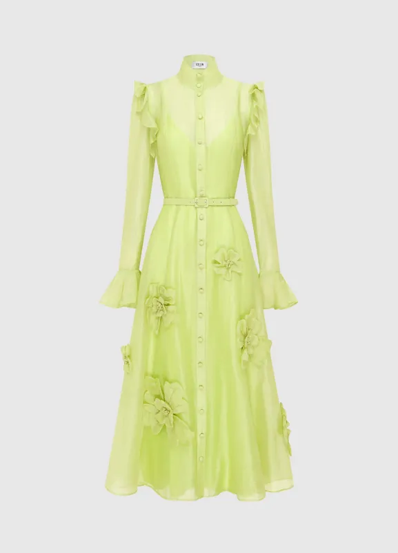 Katrina Petal Butterfly Sleeve Midi Dress - Chartreuse sold by LEO LIN