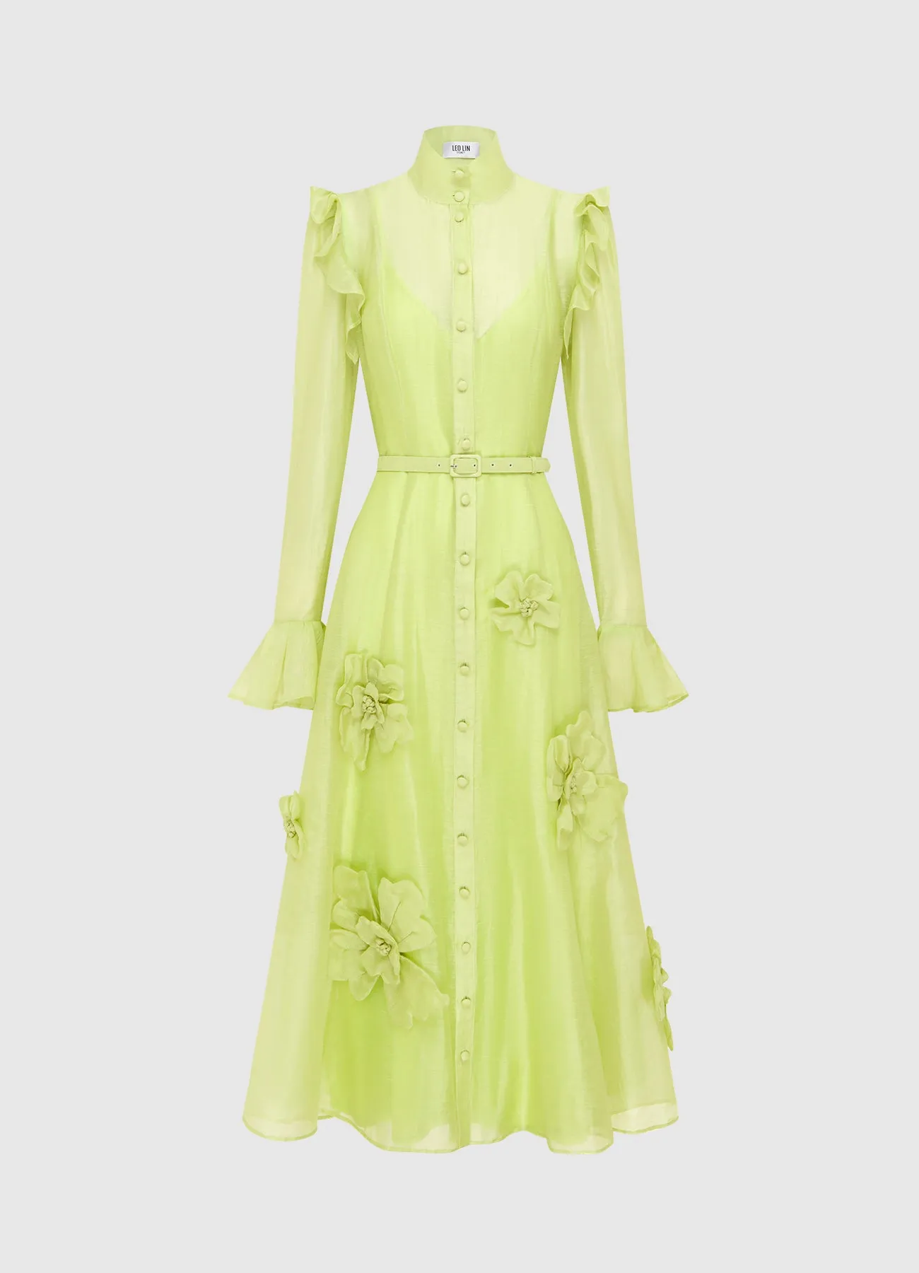 Katrina Petal Butterfly Sleeve Midi Dress - Chartreuse sold by LEO LIN