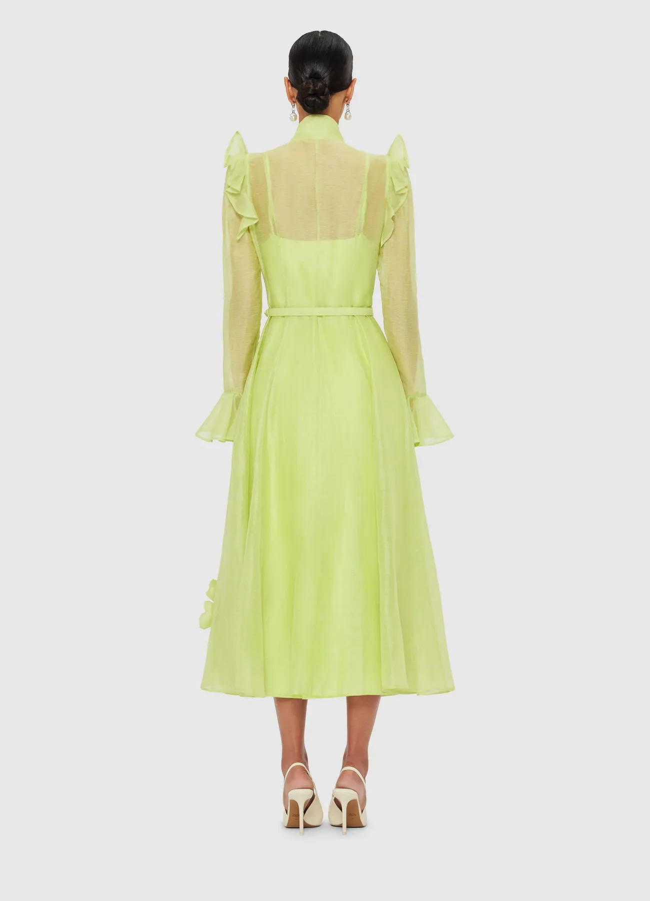 Katrina Petal Butterfly Sleeve Midi Dress - Chartreuse sold by LEO LIN product image thumbnail 4