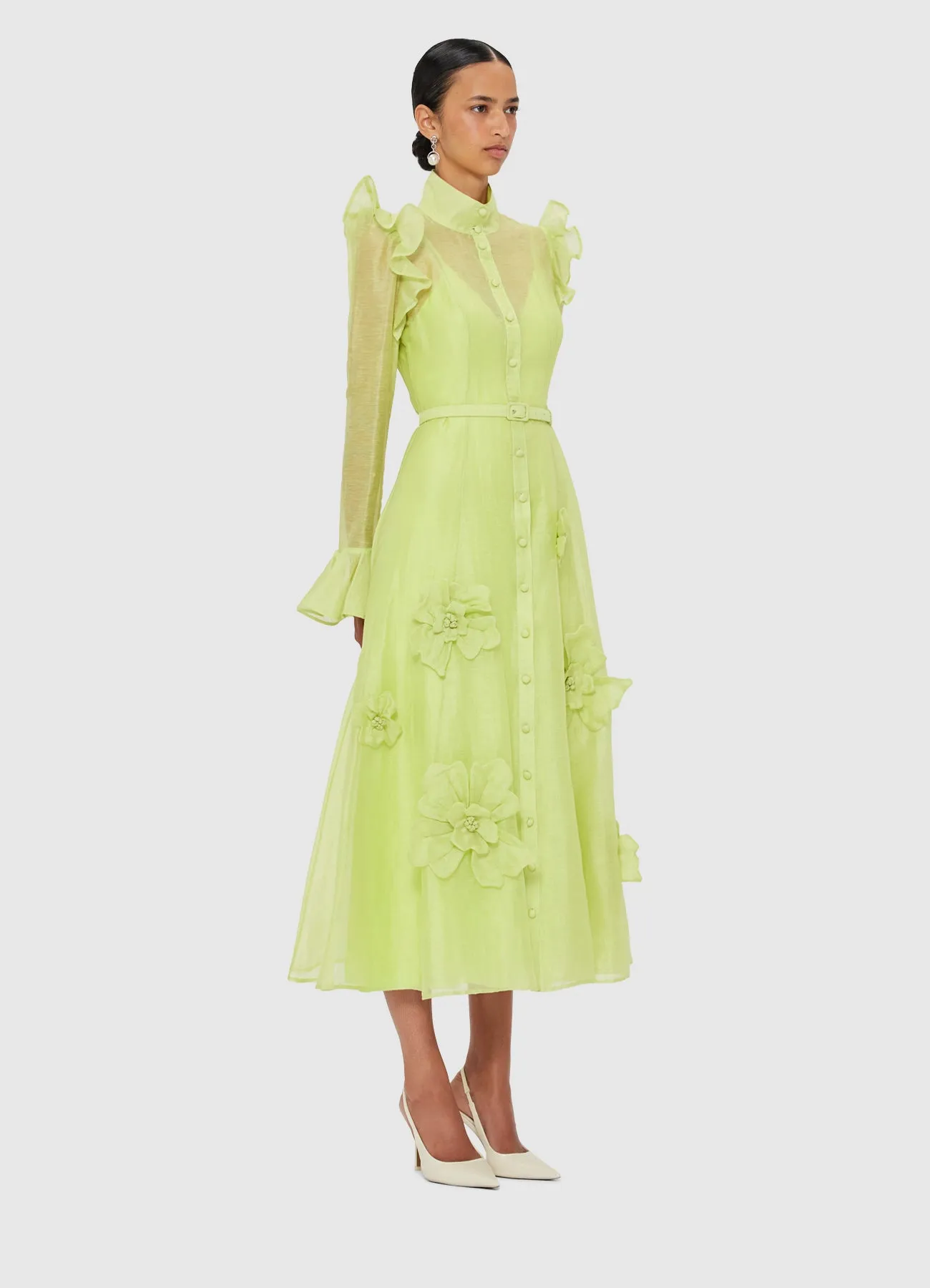 Katrina Petal Butterfly Sleeve Midi Dress - Chartreuse sold by LEO LIN product image thumbnail 3