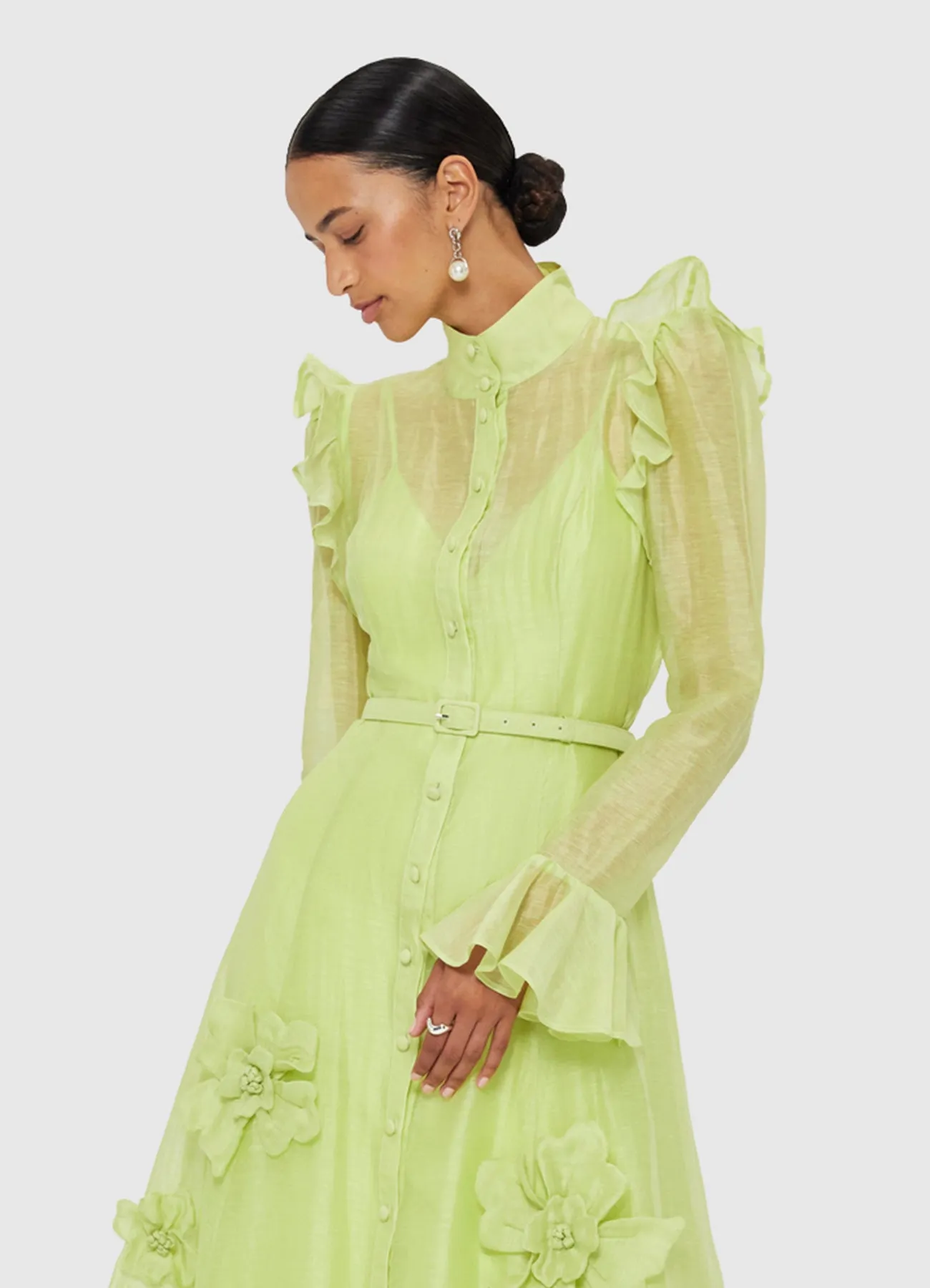Katrina Petal Butterfly Sleeve Midi Dress - Chartreuse sold by LEO LIN product image thumbnail 5