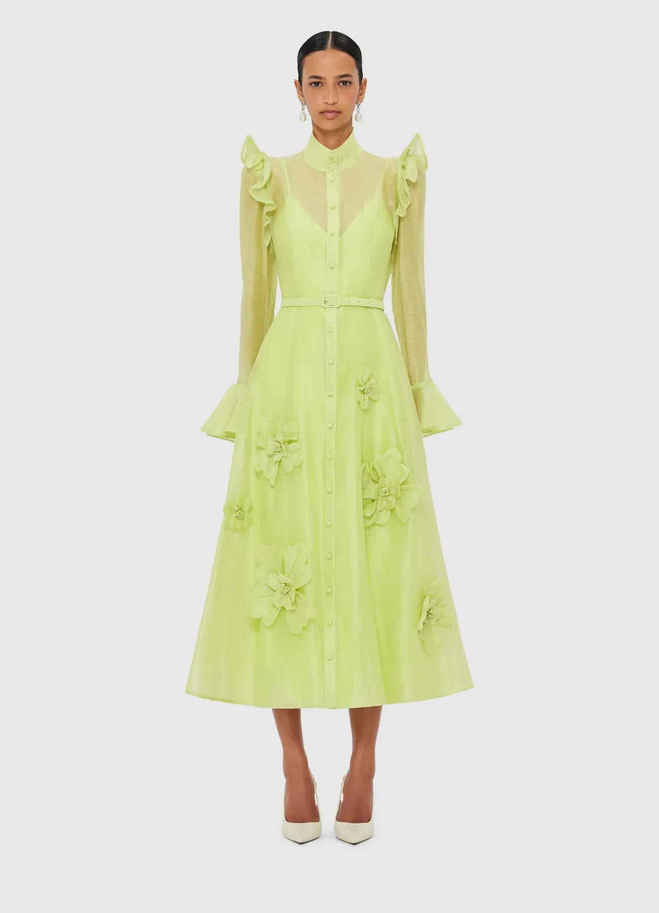 Katrina Petal Butterfly Sleeve Midi Dress - Chartreuse sold by LEO LIN product image thumbnail 2