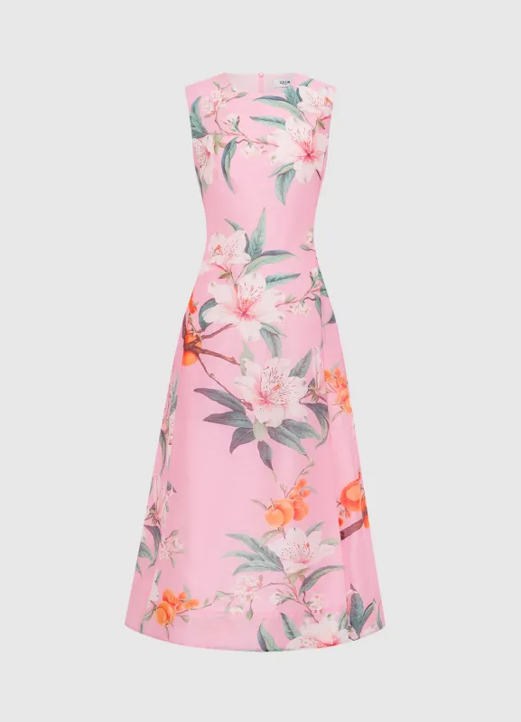 Cleo Printed Sleeveless Midi Dress - Lavish Print in Pink sold by LEO LIN