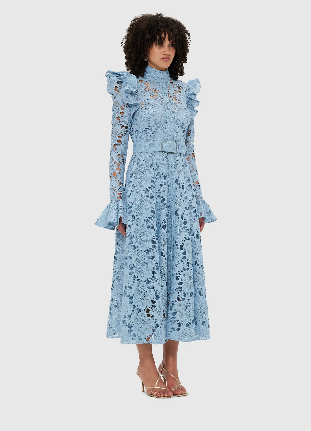 Aliyah Lace Butterfly Sleeve Midi Dress - Powder Blue sold by LEO LIN product image thumbnail 3