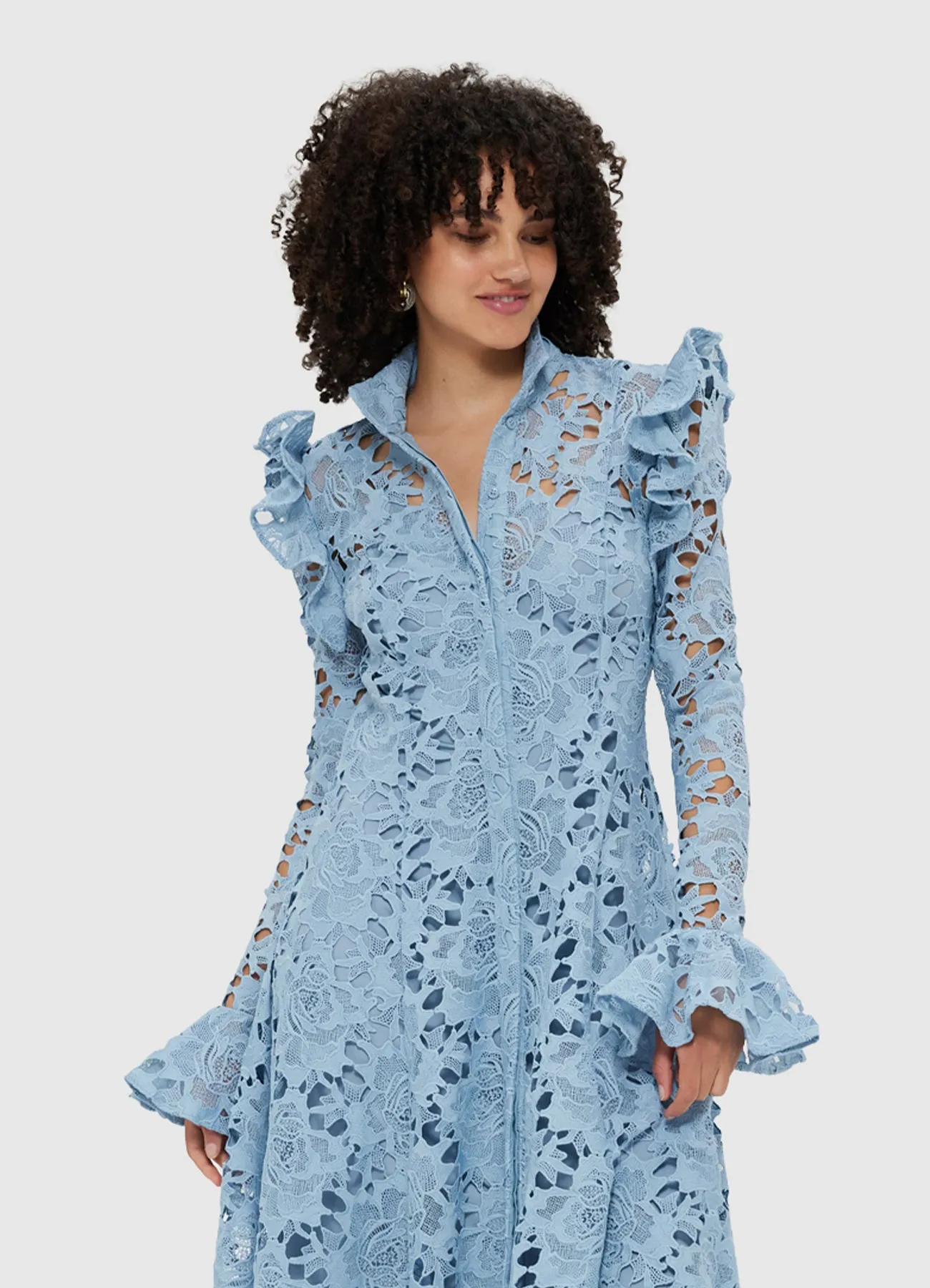 Aliyah Lace Butterfly Sleeve Midi Dress - Powder Blue sold by LEO LIN product image thumbnail 5