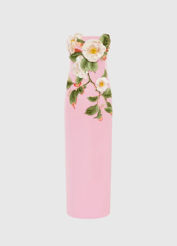 Rayna Appliqué Floral Bustier Maxi Dress - Camelia Print made by LEO LIN