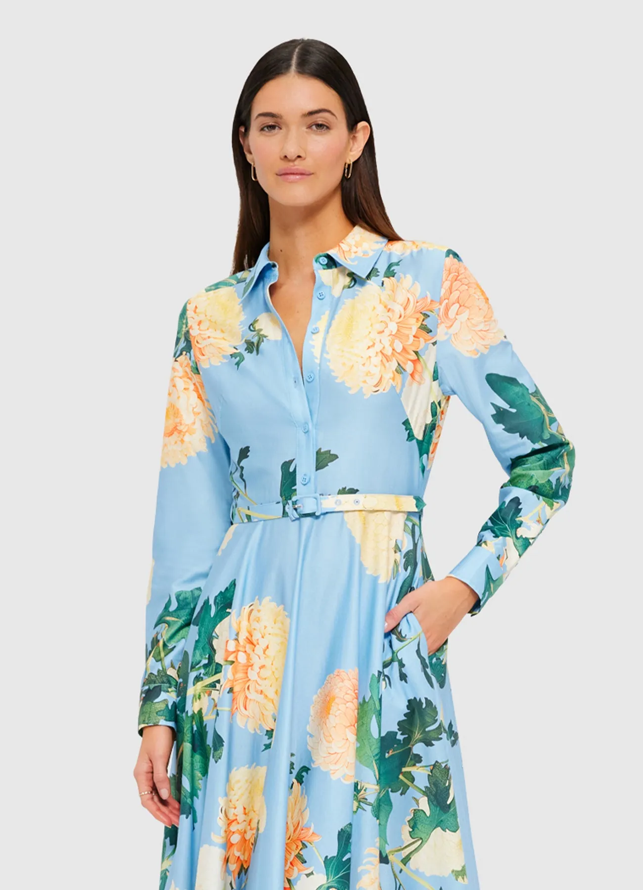 Zara Shirt Midi Dress - Hydrangea Print in Cornflower Blue sold by LEO LIN product image thumbnail 5