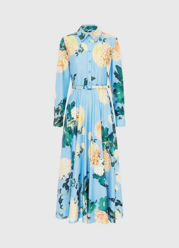 Zara Shirt Midi Dress - Hydrangea Print in Cornflower Blue sold by LEO LIN