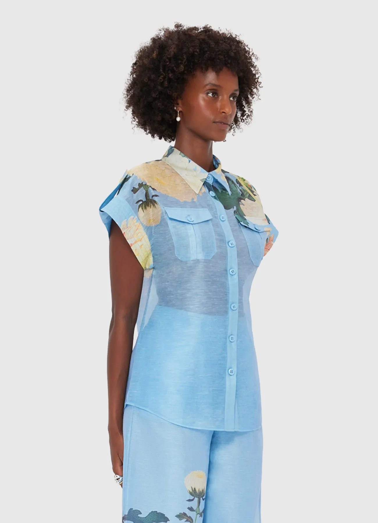 Catarina Blouse - Hydrangea Print in Cornflower Blue sold by LEO LIN product image thumbnail 3