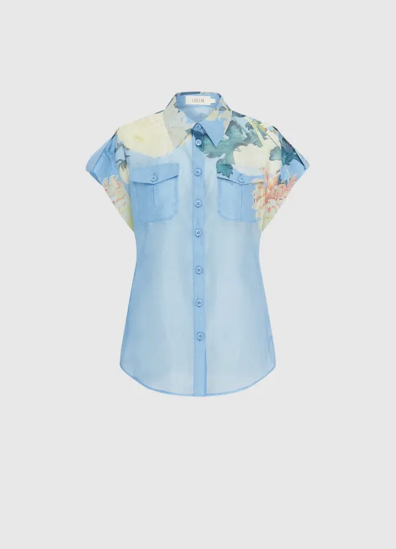 Catarina Blouse - Hydrangea Print in Cornflower Blue sold by LEO LIN
