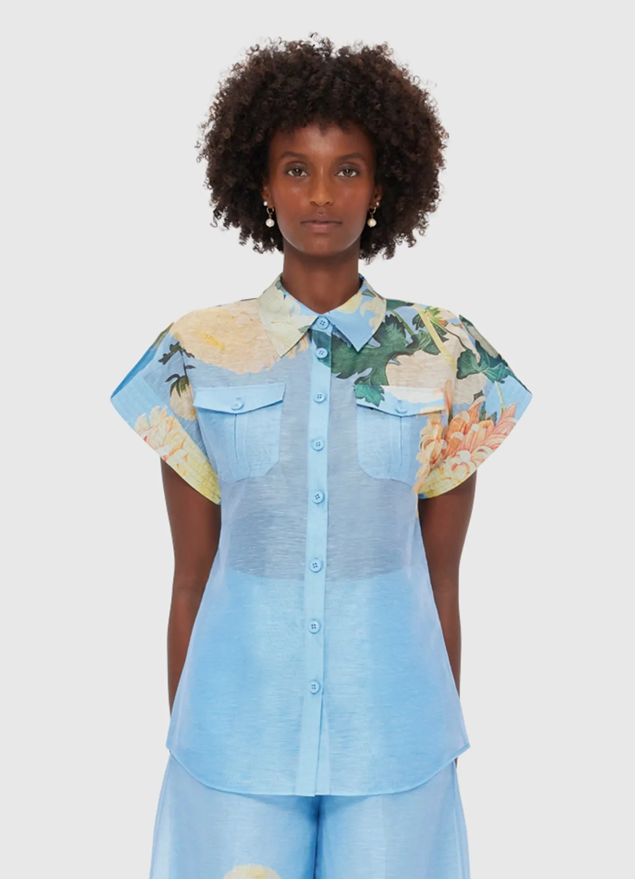 Catarina Blouse - Hydrangea Print in Cornflower Blue sold by LEO LIN product image thumbnail 2