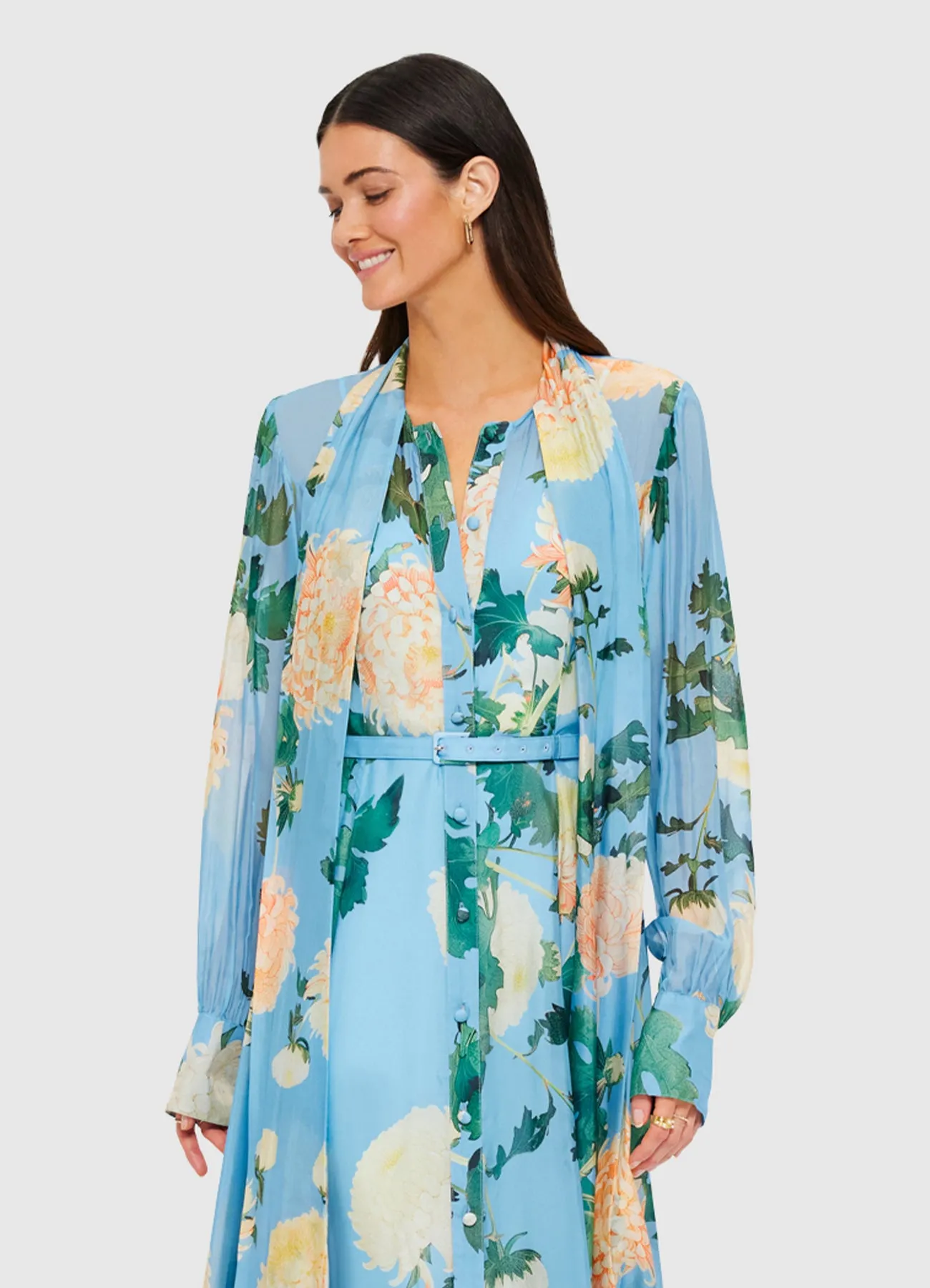 Liliane Tie Neck Midi Dress - Hydrangea Print in Cornflower Blue sold by LEO LIN product image thumbnail 5