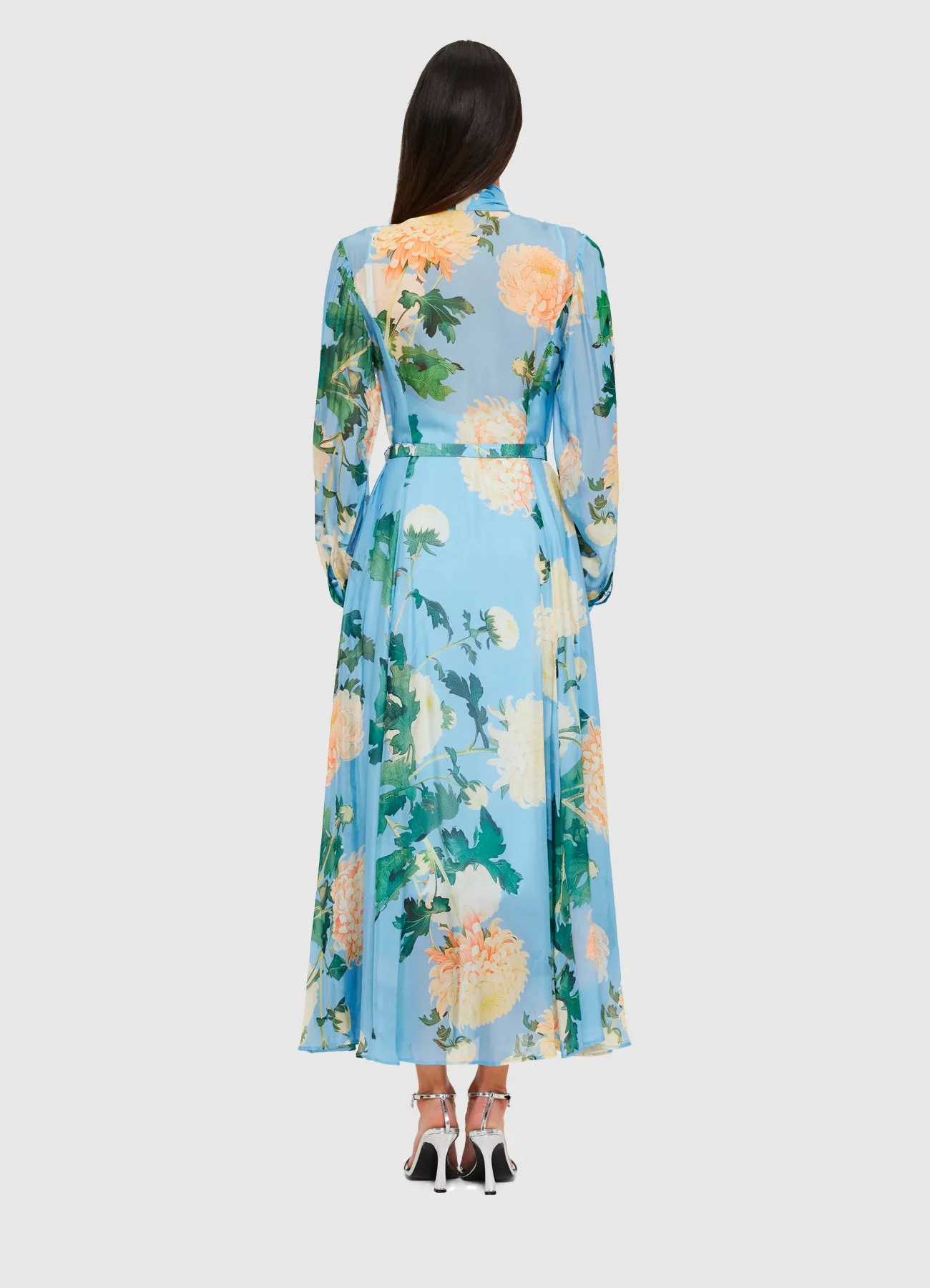Liliane Tie Neck Midi Dress - Hydrangea Print in Cornflower Blue sold by LEO LIN product image thumbnail 4