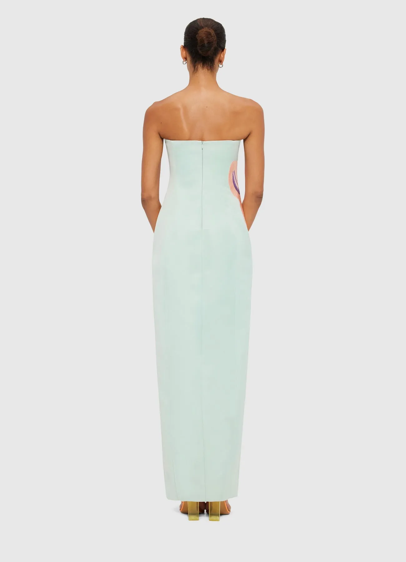 Clemence Embroidered Split Maxi Dress - Hibiscus in Pistachio sold by LEO LIN product image thumbnail 4