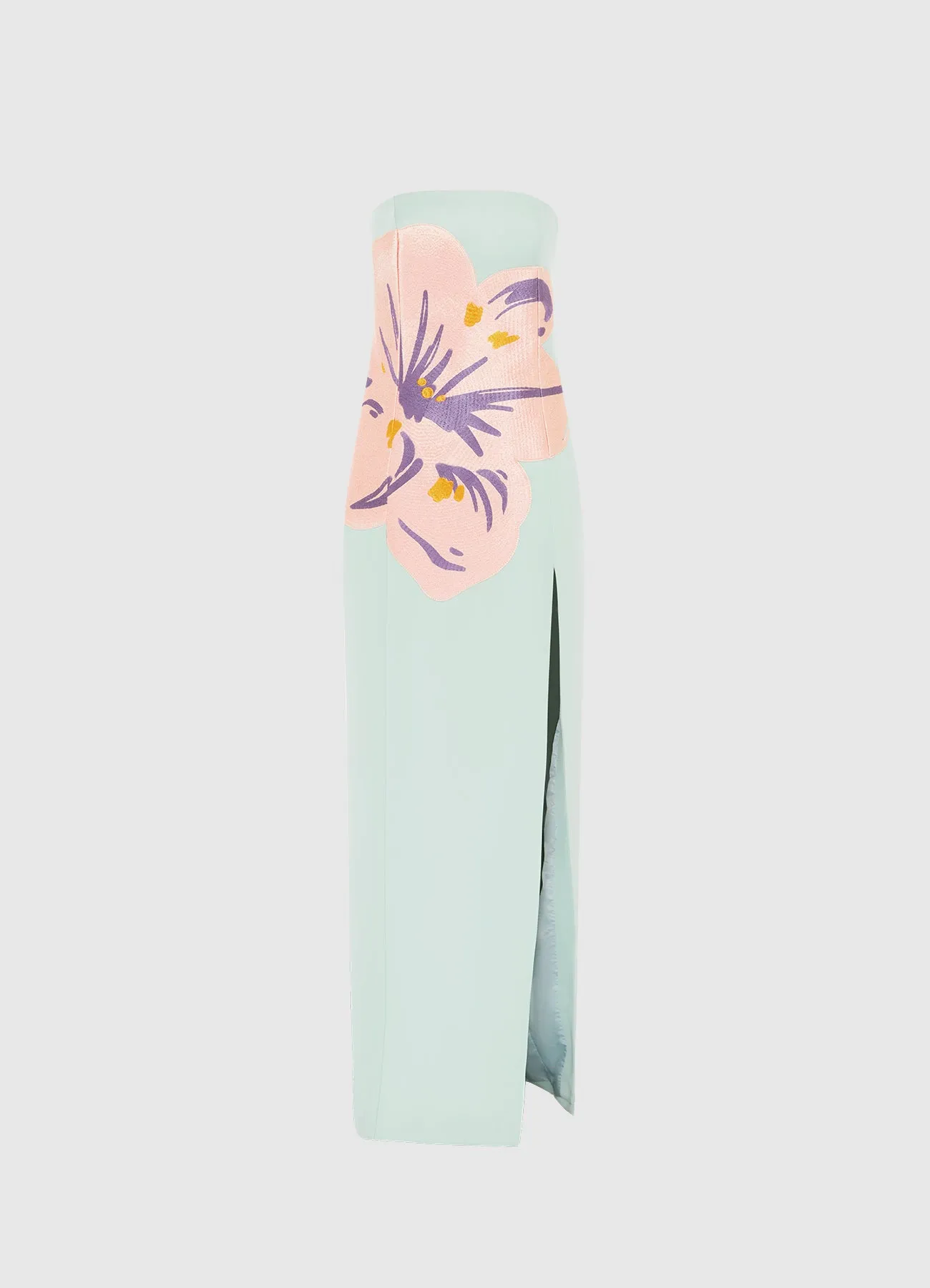 Clemence Embroidered Split Maxi Dress - Hibiscus in Pistachio sold by LEO LIN