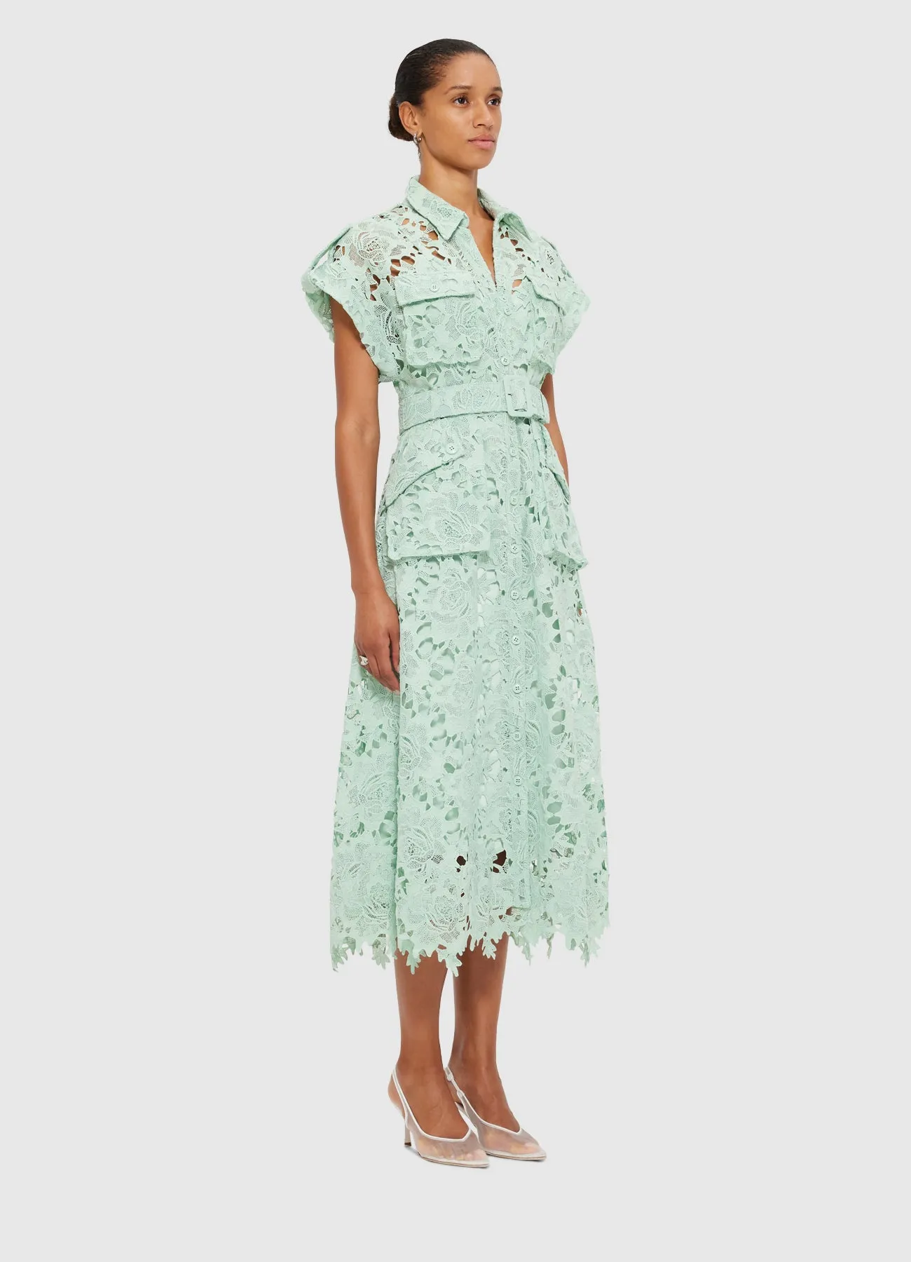 Audrey Lace Pocket Shirt Midi Dress - Pistachio sold by LEO LIN product image thumbnail 3