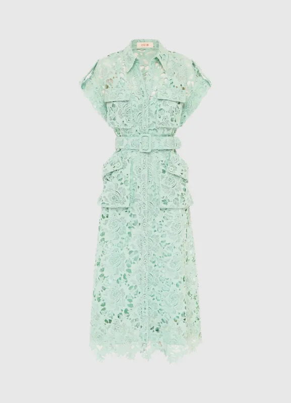 Audrey Lace Pocket Shirt Midi Dress - Pistachio sold by LEO LIN