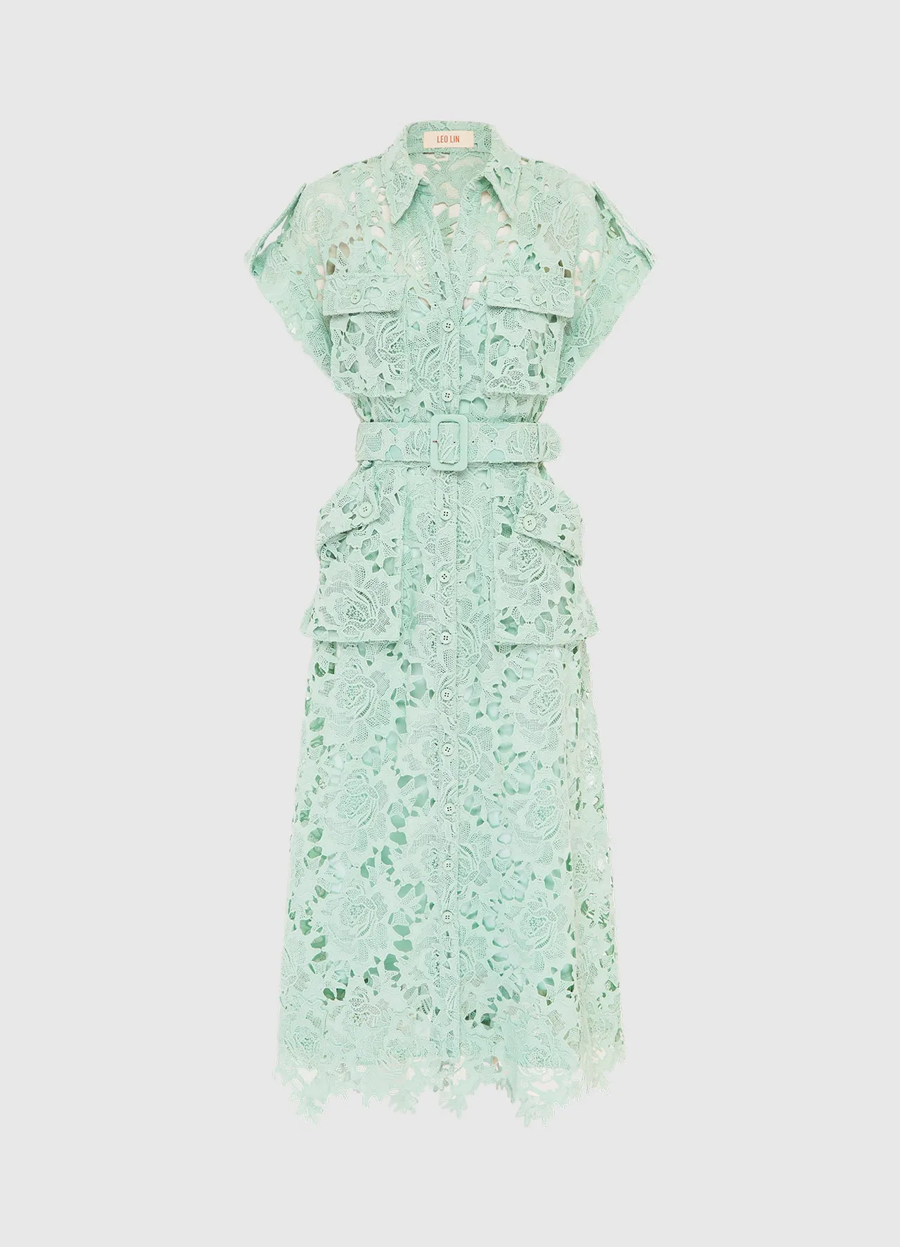 Audrey Lace Pocket Shirt Midi Dress - Pistachio sold by LEO LIN