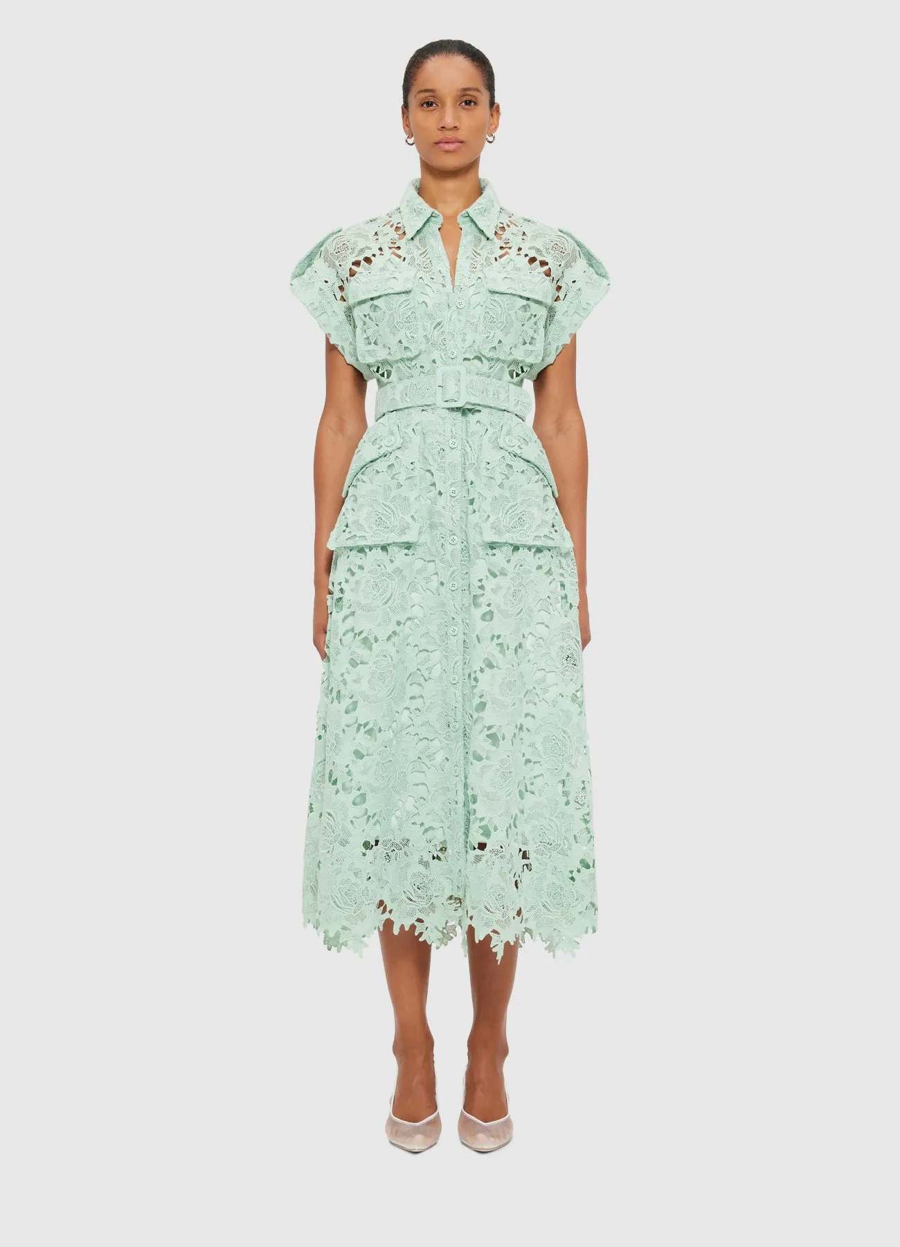 Audrey Lace Pocket Shirt Midi Dress - Pistachio sold by LEO LIN product image thumbnail 2