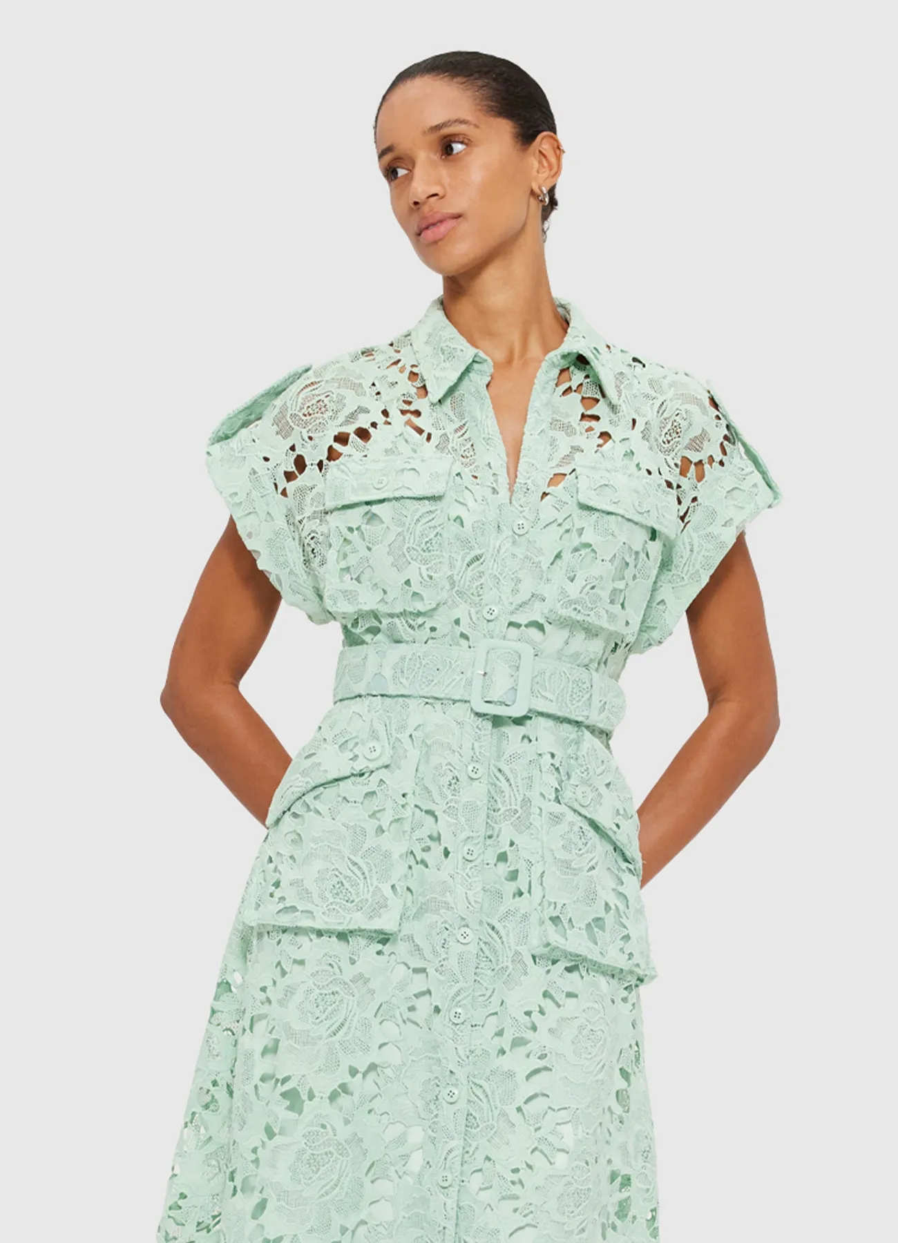 Audrey Lace Pocket Shirt Midi Dress - Pistachio sold by LEO LIN product image thumbnail 5