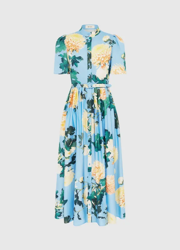 Bianca Short Sleeve Midi Dress - Hydrangea Print in Cornflower Blue sold by LEO LIN